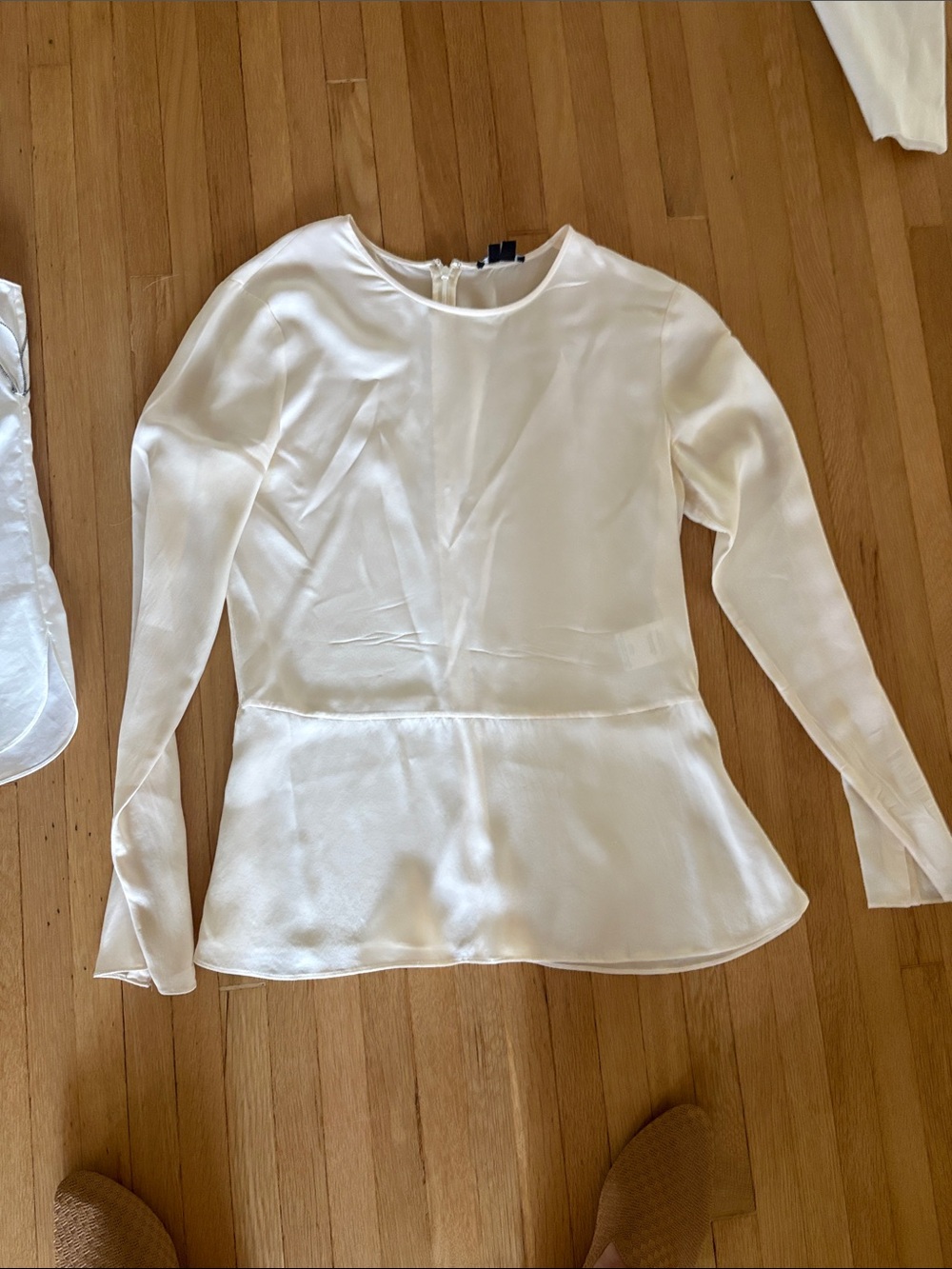 Theory Ivory Long-Sleeve Peplum Blouse
